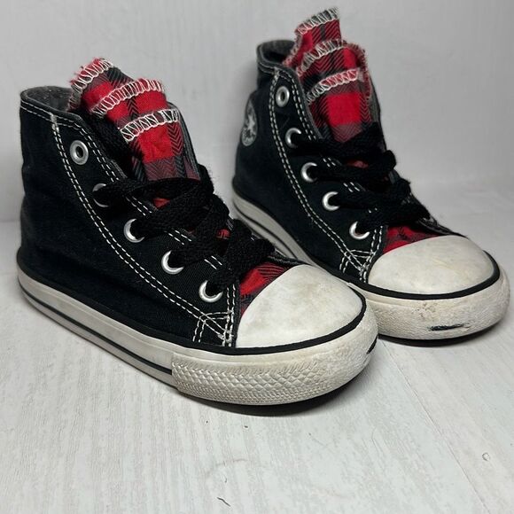 Converse All Star Chuck Taylor Black Red Hi Top Sneakers Tennis Shoes size 8 - Picture 1 of 9
